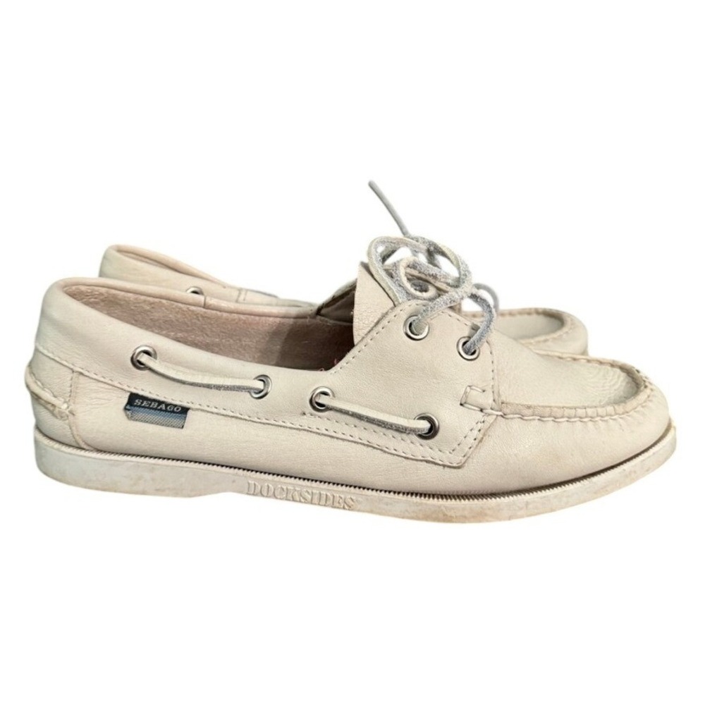 Sebago Docksides Boat Shoes Off White Leather Nautical Loafers Womens 9
